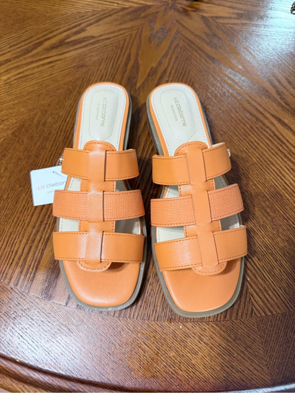 Liz Claiborne Orange Triple-Strap Slide Sandals